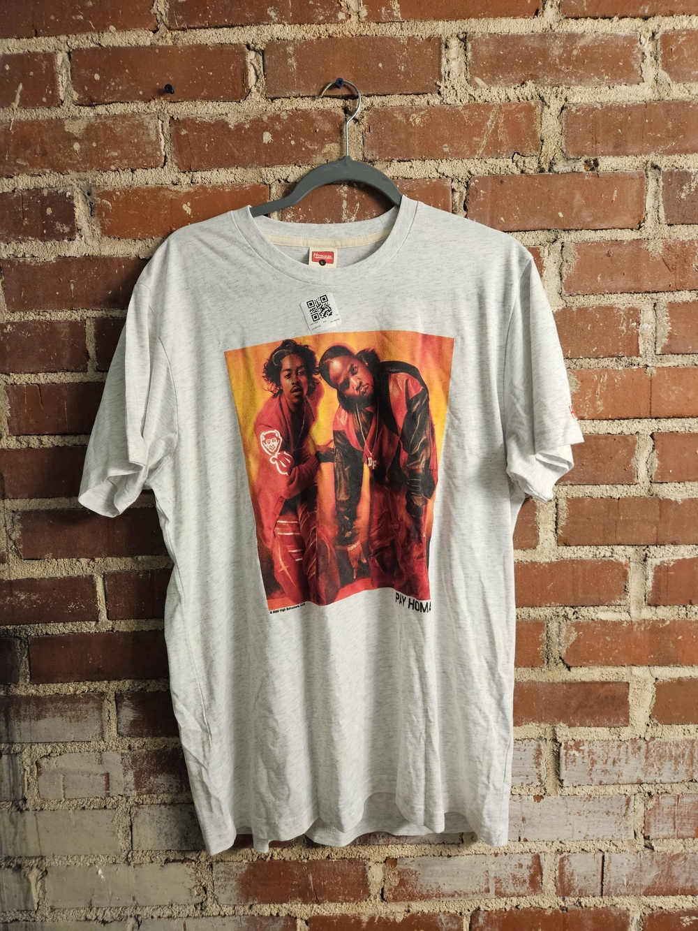 HOMAGE Outkast SHIRT - Light Gray Short Sleeve Tee with Red-Orange Graphic